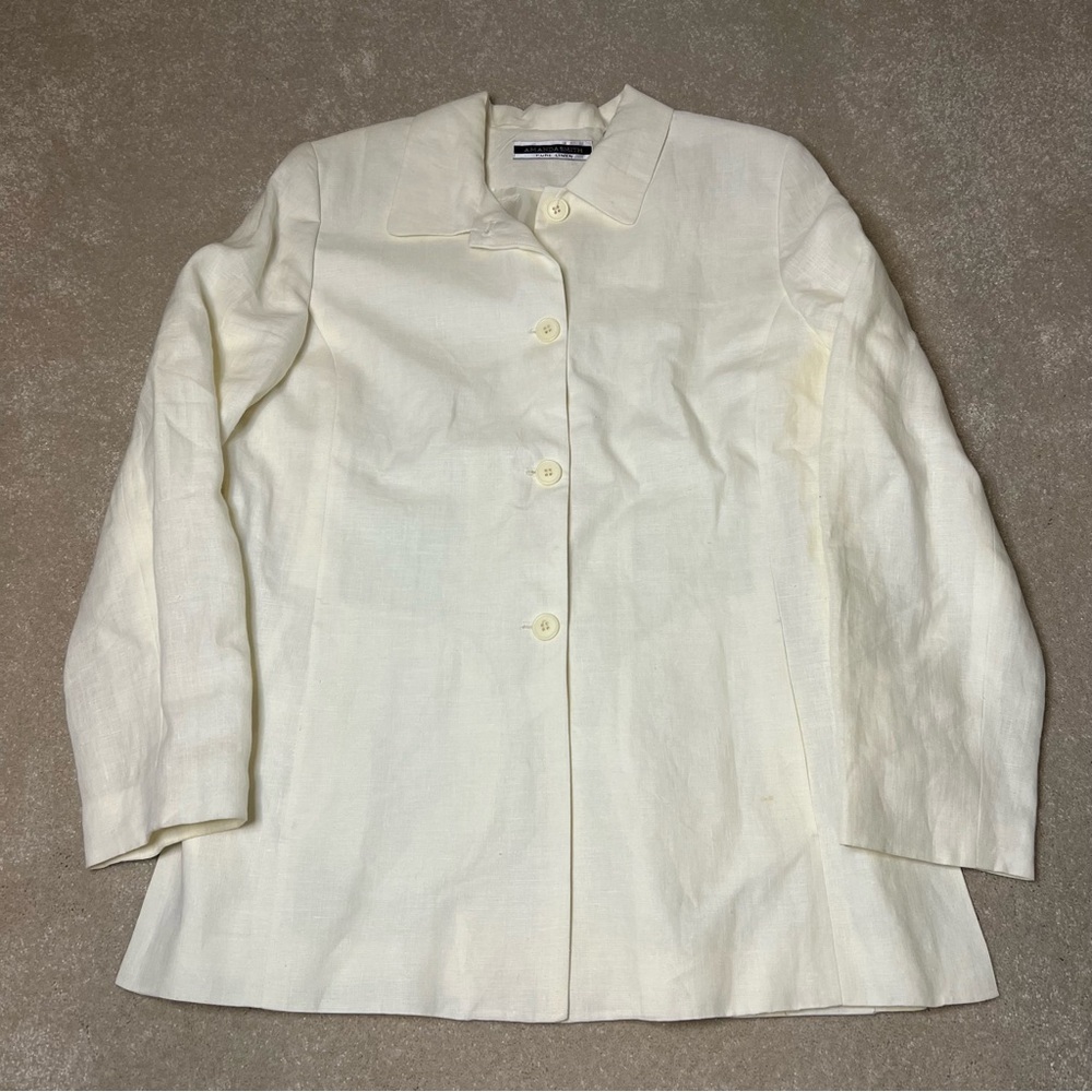 Amanda Smith Cream 100% Linen Blazer Jacket 4 Buttons padded shoulders womens 14